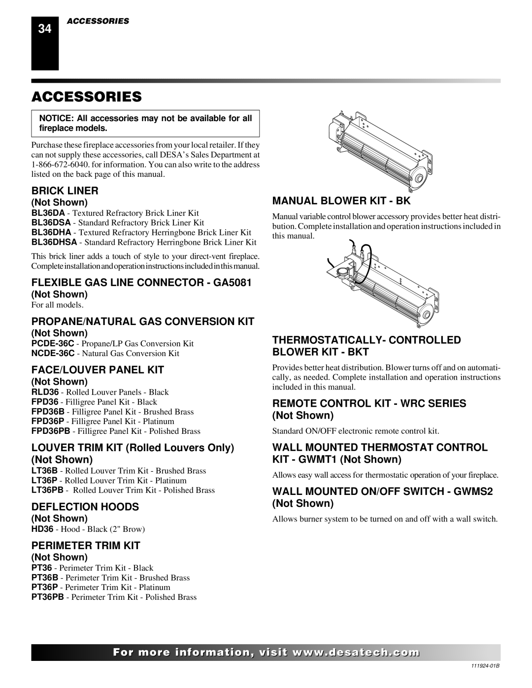 Desa (V)K36EN, (V)K36EP installation manual Accessories 