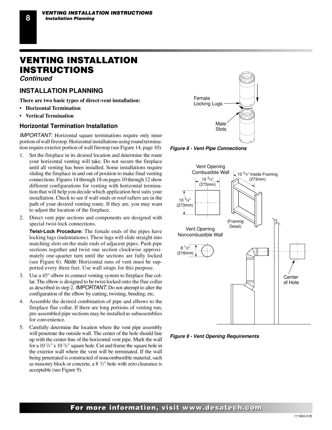 Desa (V)K36EN, (V)K36EP installation manual Installation Planning, Horizontal Termination Installation 