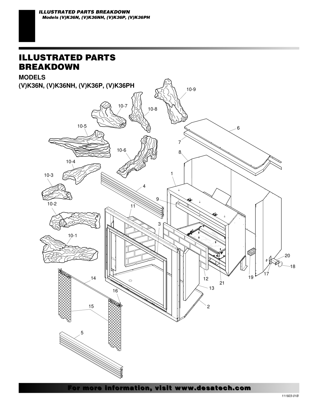 Desa (V)K36N SERIES, (V)K36P SERIES installation manual Illustrated Parts Breakdown, Models 