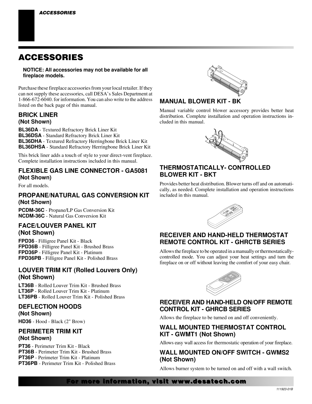 Desa (V)K36N SERIES, (V)K36P SERIES installation manual Accessories 