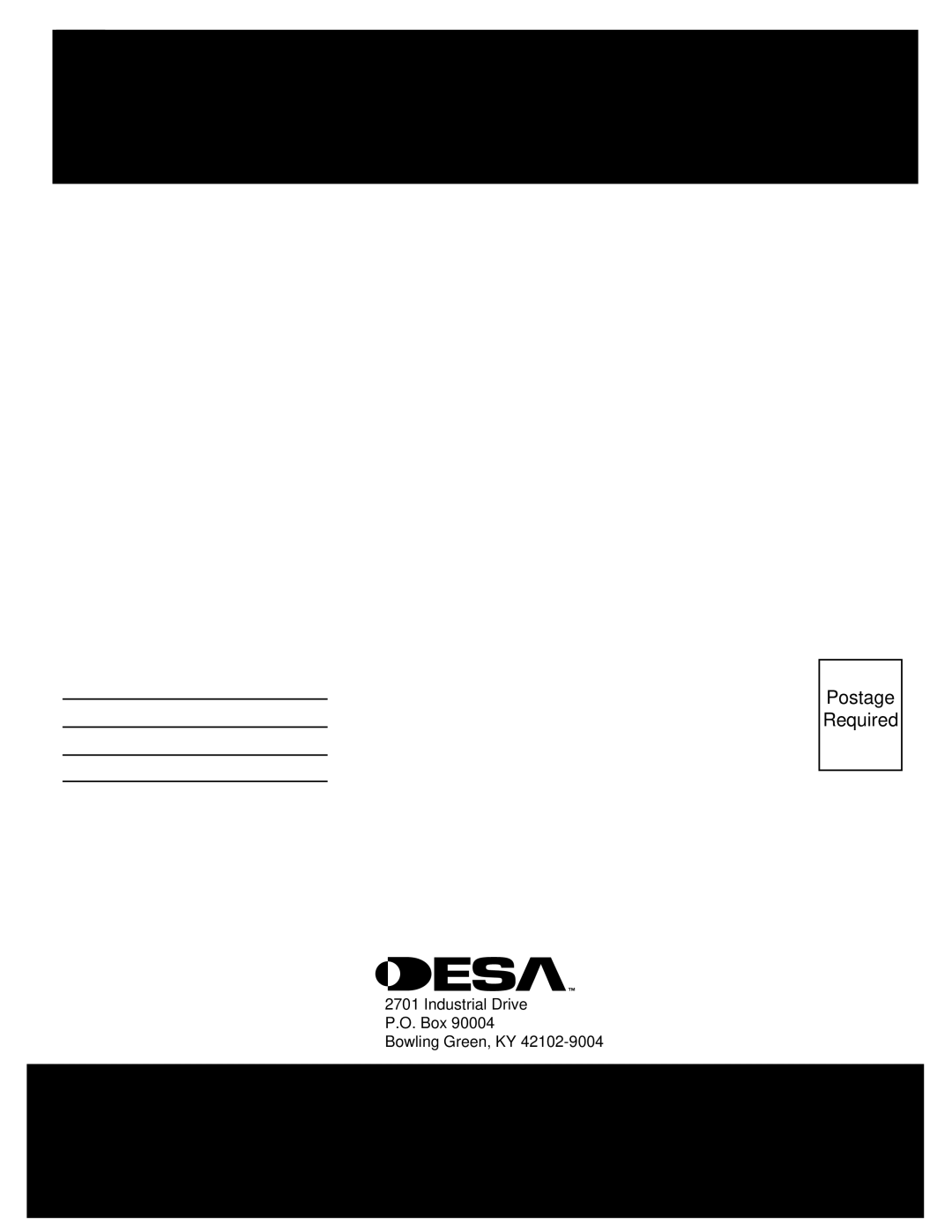 Desa (V)K36N SERIES, (V)K36P SERIES installation manual Postage Required 