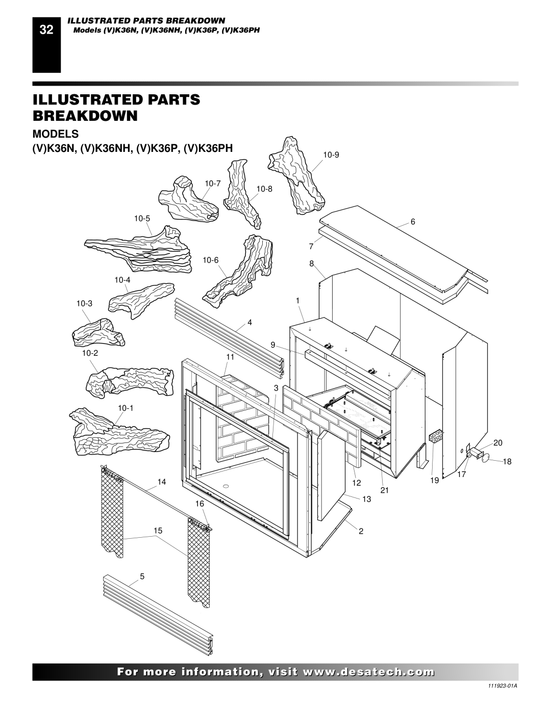 Desa (V)K36P, (V)K36N installation manual Illustrated Parts Breakdown, Models 