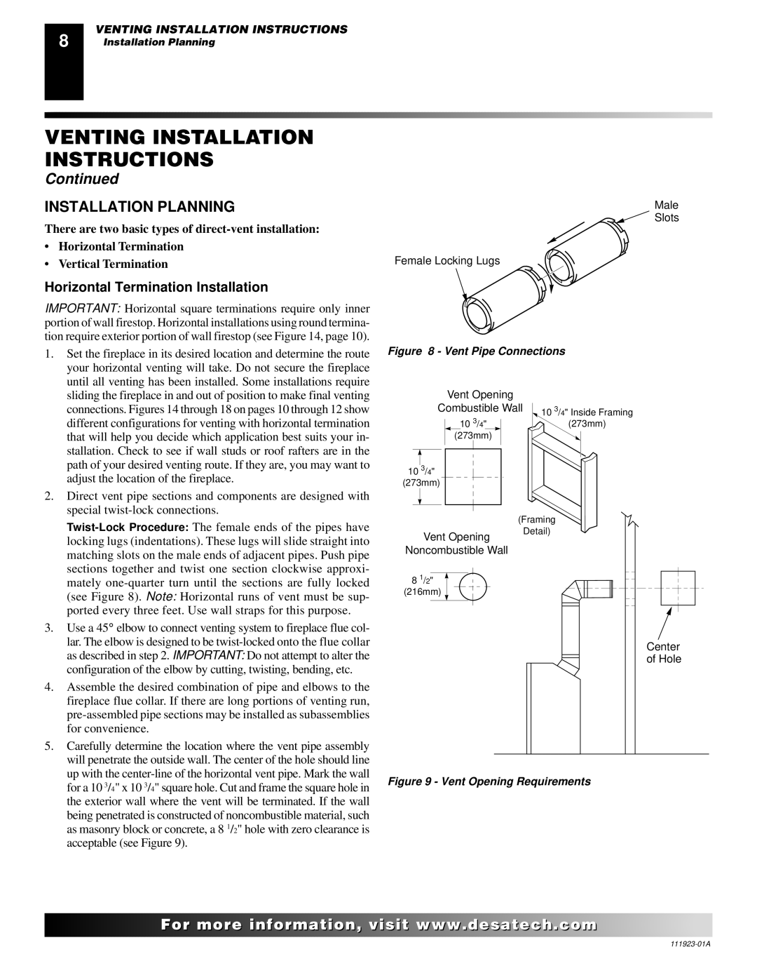 Desa (V)K36P, (V)K36N installation manual Installation Planning, Horizontal Termination Installation 