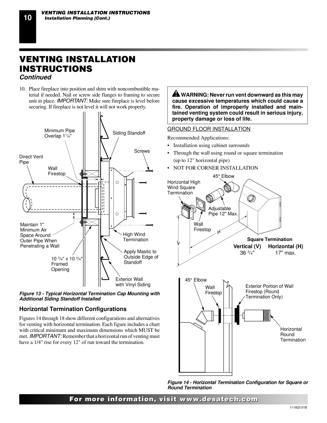 Desa (V)K42EN SERIES, (V)K42EP SERIES installation manual Horizontal Termination Configurations, Ground Floor Installation 