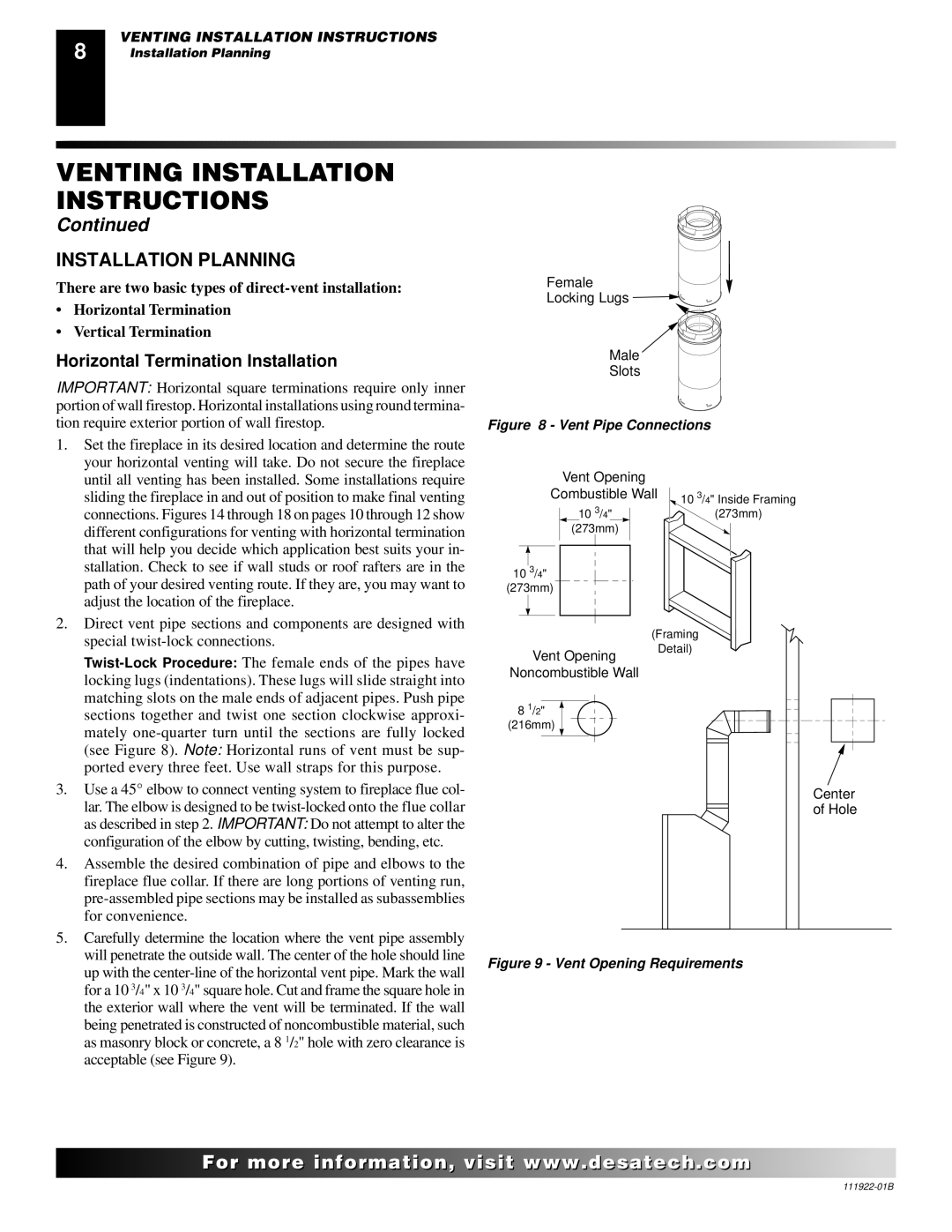 Desa (V)K42EN SERIES, (V)K42EP SERIES installation manual Installation Planning, Horizontal Termination Installation 