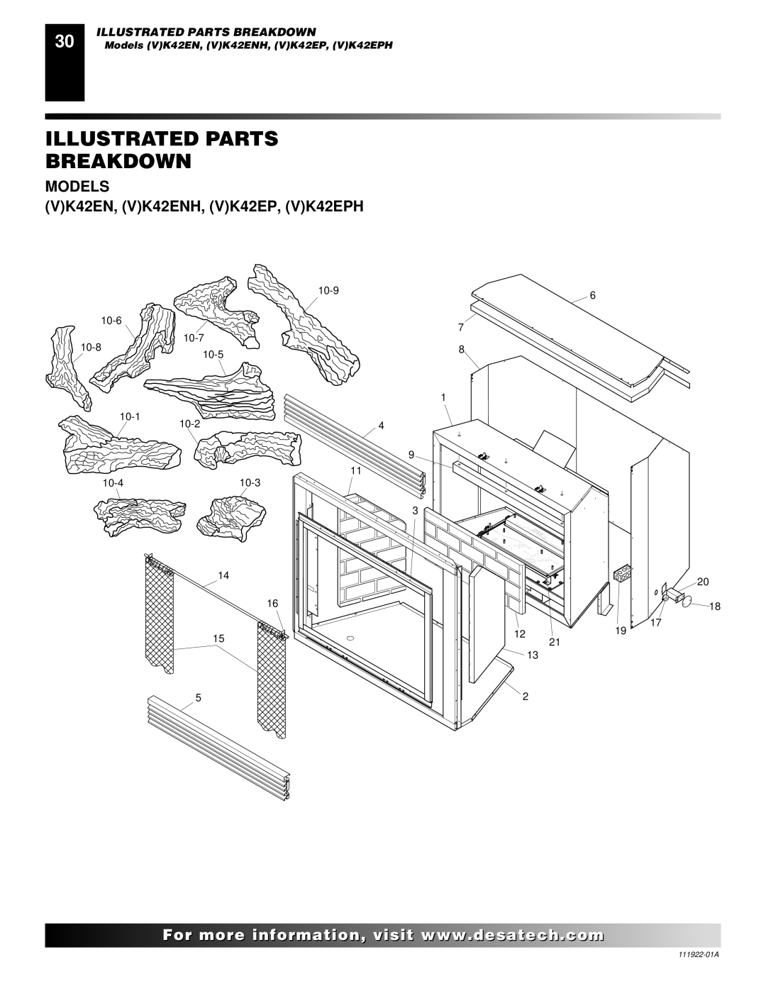 Desa (V)K42EP, (V)K42EN installation manual Illustrated Parts Breakdown, Models 