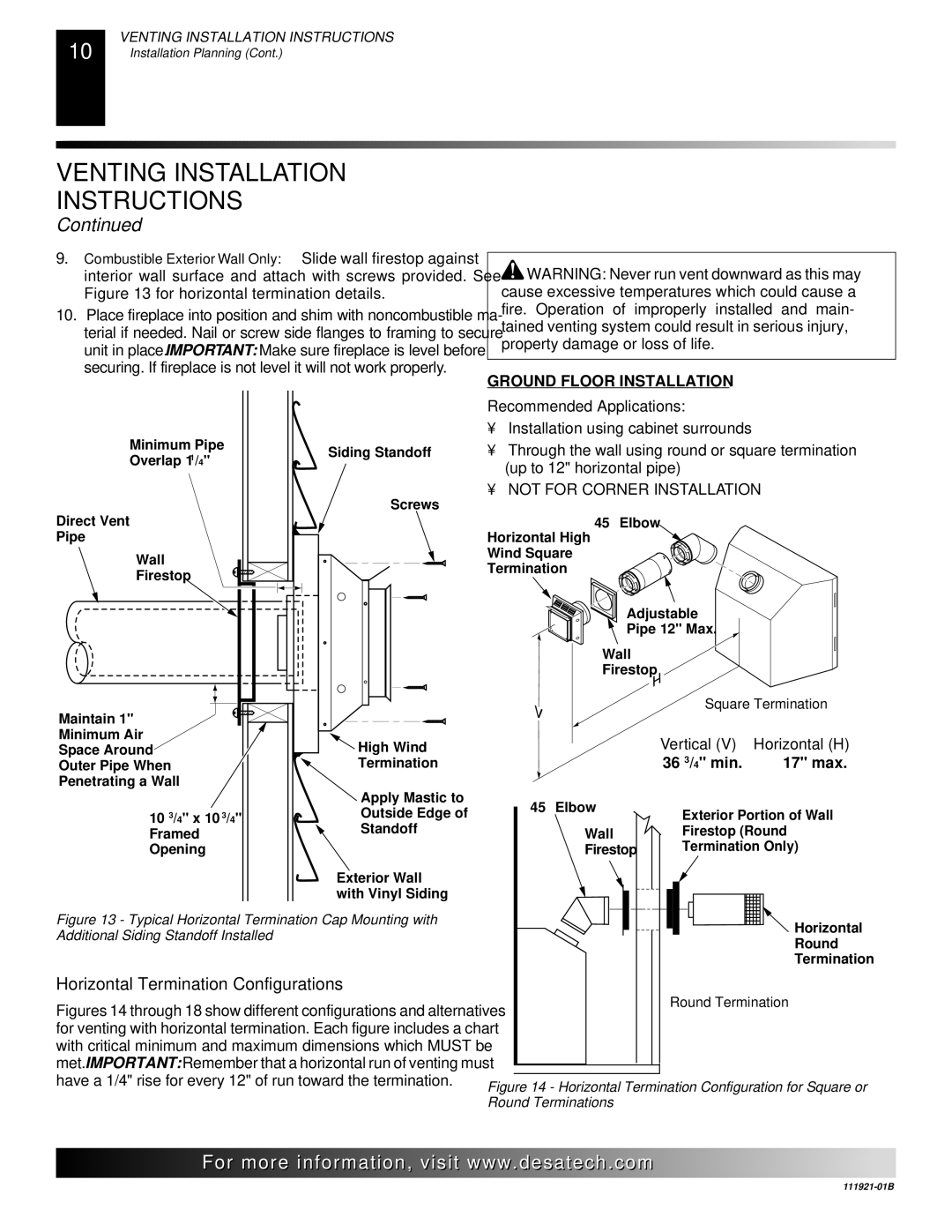 Desa (V)K42N SERIES installation manual Horizontal Termination Configurations, Horizontal H 