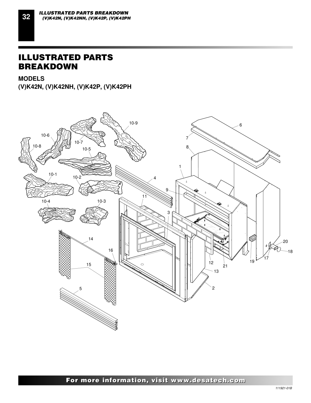 Desa (V)K42N SERIES installation manual Illustrated Parts Breakdown, Models 