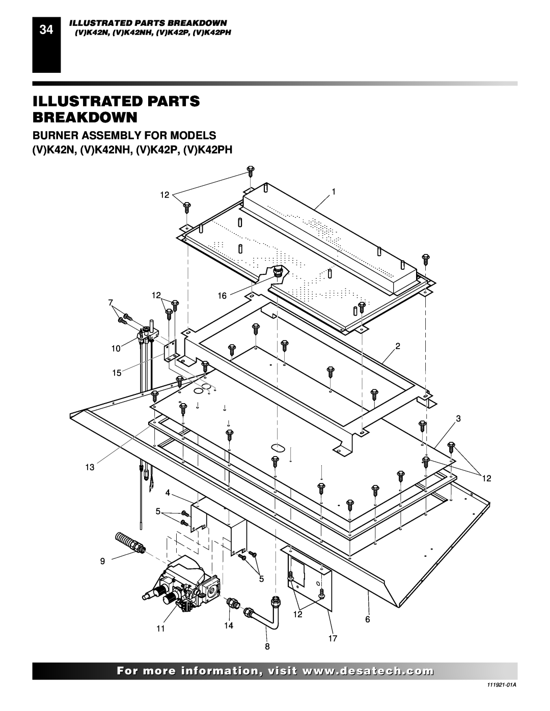 Desa (V)K42N installation manual Illustrated Parts Breakdown, VK42N, VK42NH, VK42P, VK42PH, 111921-01A, Tpth Tp Th 