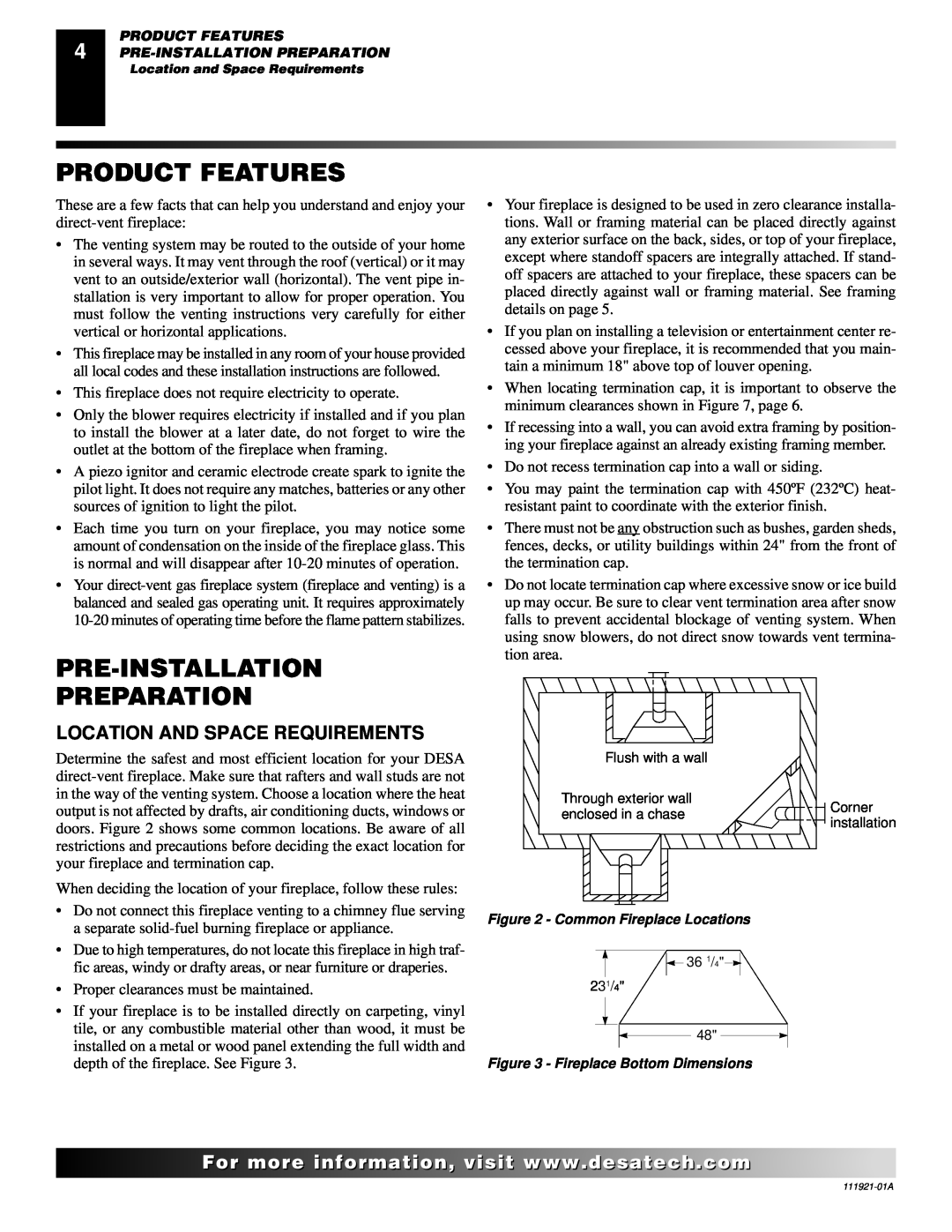 Desa (V)K42N installation manual Product Features, Pre-Installation Preparation, Location And Space Requirements 