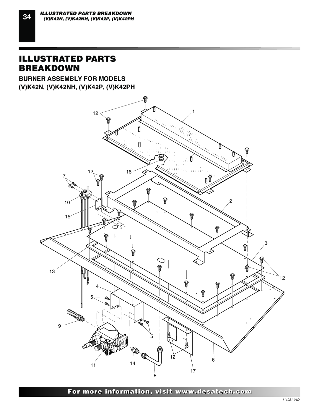 Desa (V)K42P SERIES installation manual Burner Assembly for Models VK42N, VK42NH, VK42P, VK42PH 