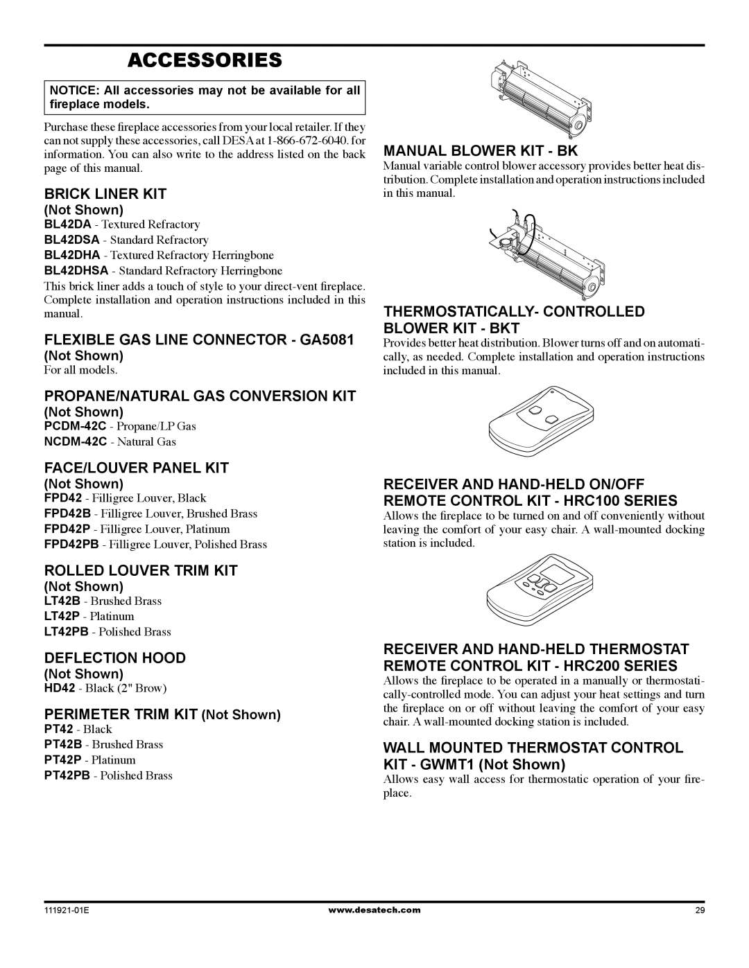 Desa (V)K42P installation manual Accessories 