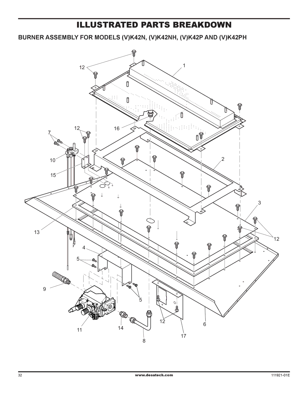 Desa (V)K42P installation manual Burner Assembly for Models VK42N, VK42NH, VK42P and VK42PH 