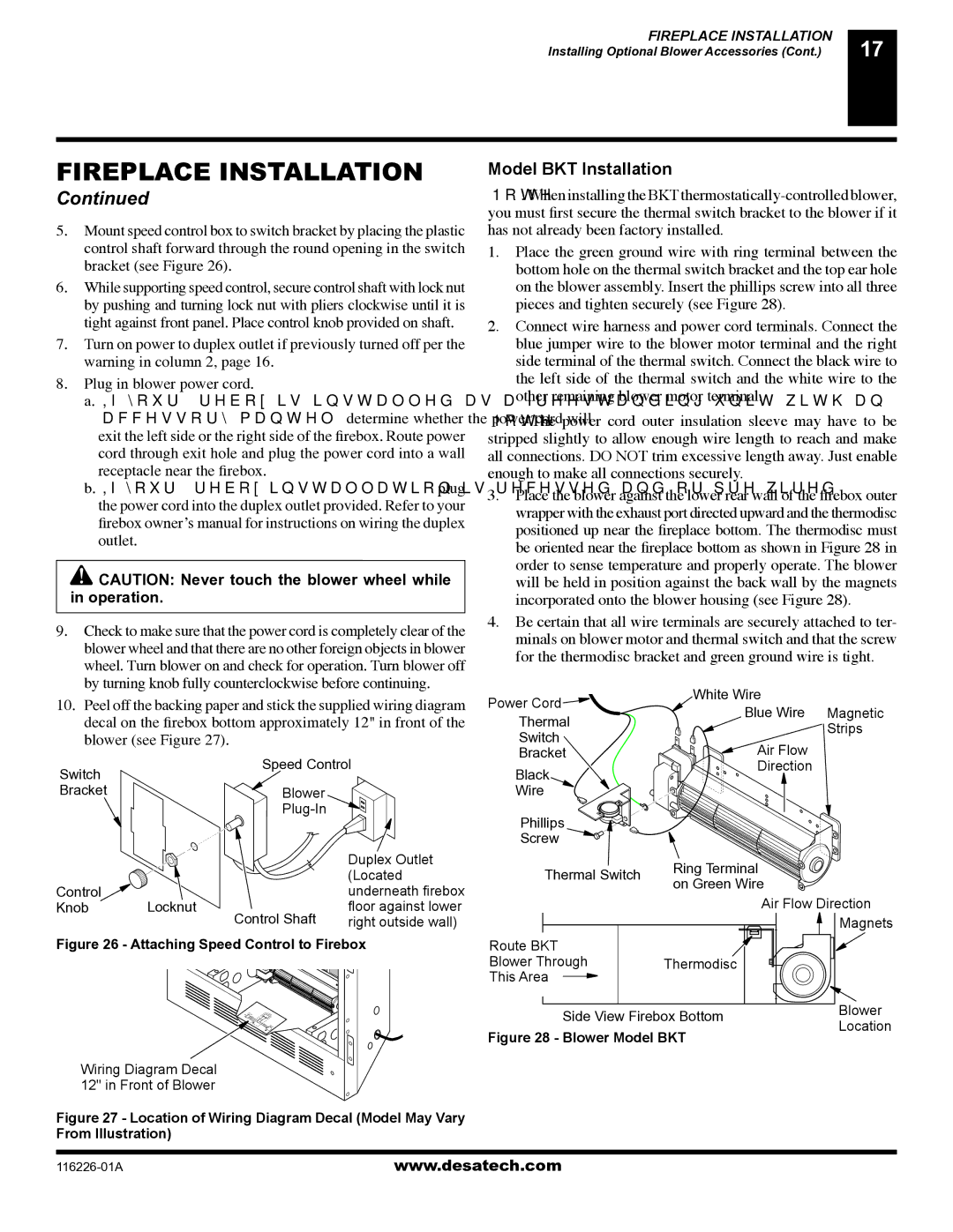 Desa (V)KC36P, (V)KC36N installation manual Model BKT Installation, Blower see Figure 