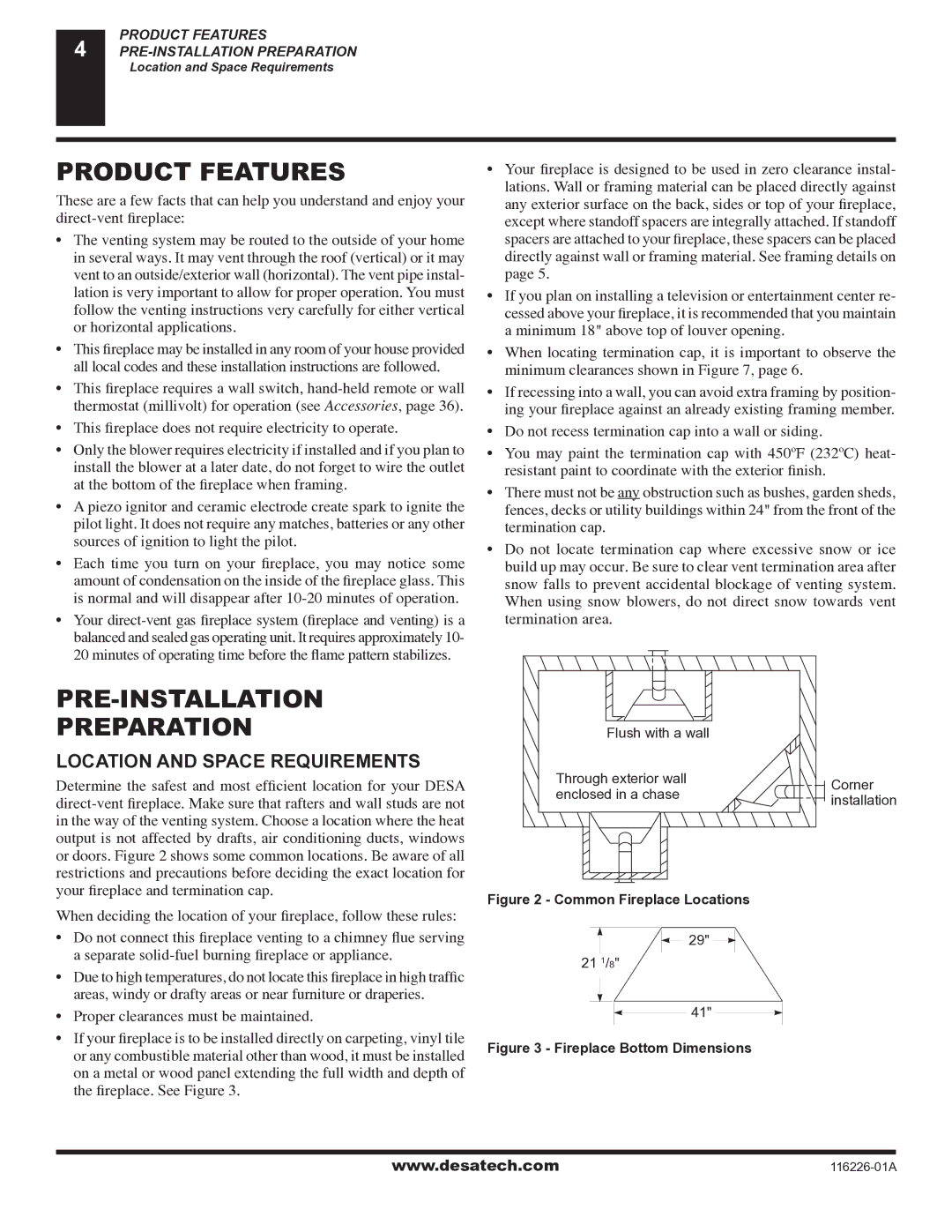 Desa (V)KC36N, (V)KC36P installation manual Product Features, PRE-INSTALLATION Preparation, Location and Space Requirements 