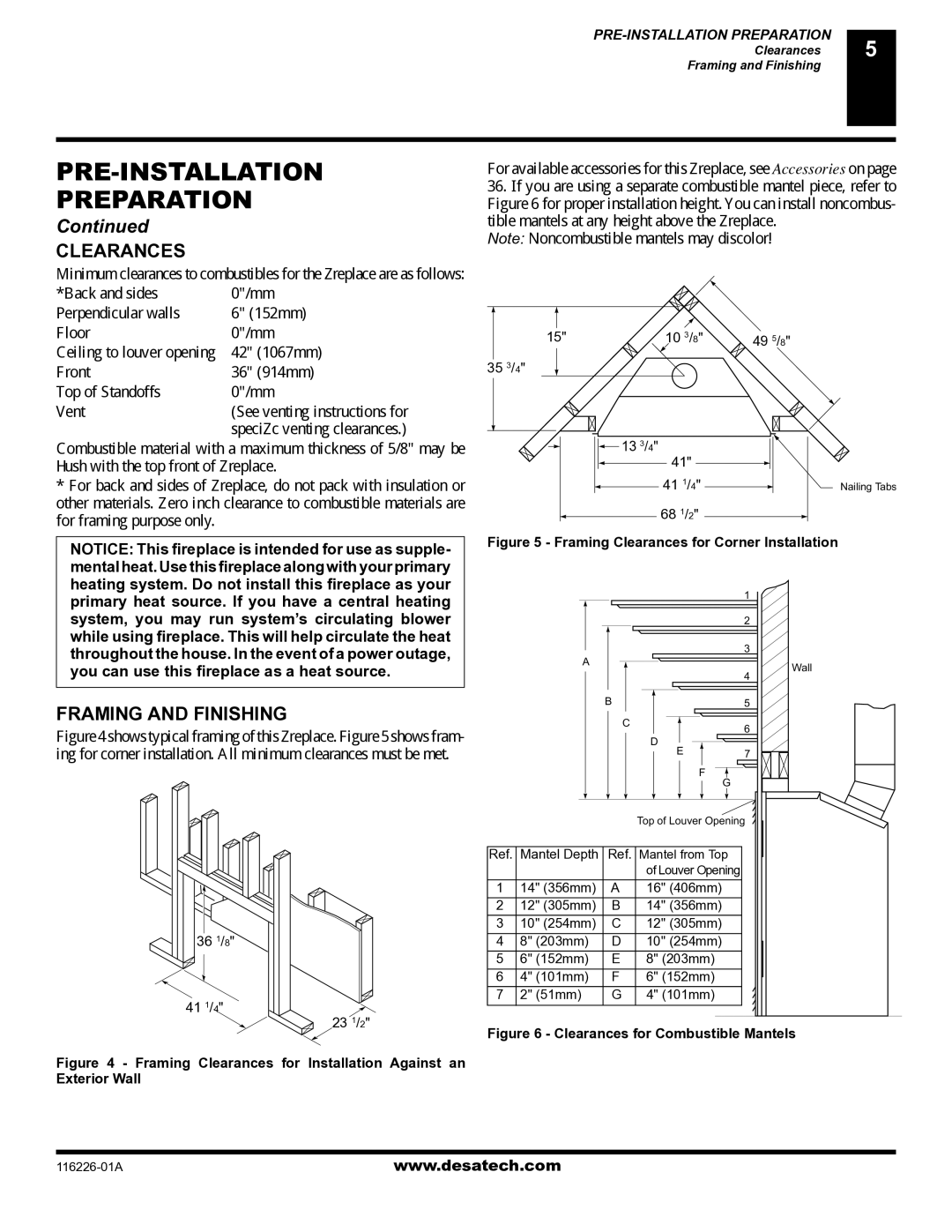 Desa (V)KC36P, (V)KC36N installation manual Clearances, Framing and Finishing 