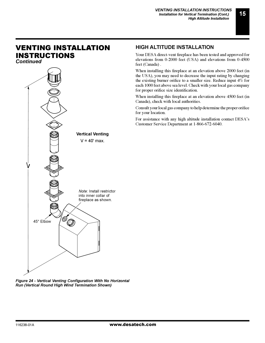 Desa (V)KC36NE installation manual High Altitude Installation 