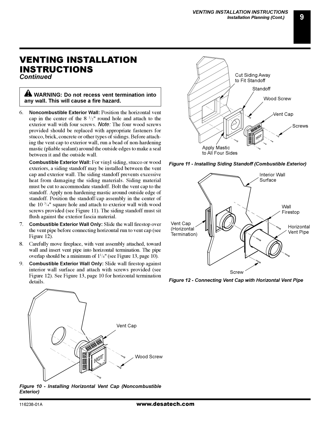 Desa (V)KC36NE Vent Cap Wood Screw, Interior Wall Surface Firestop Vent Cap, Horizontal, Vent Pipe, Termination 