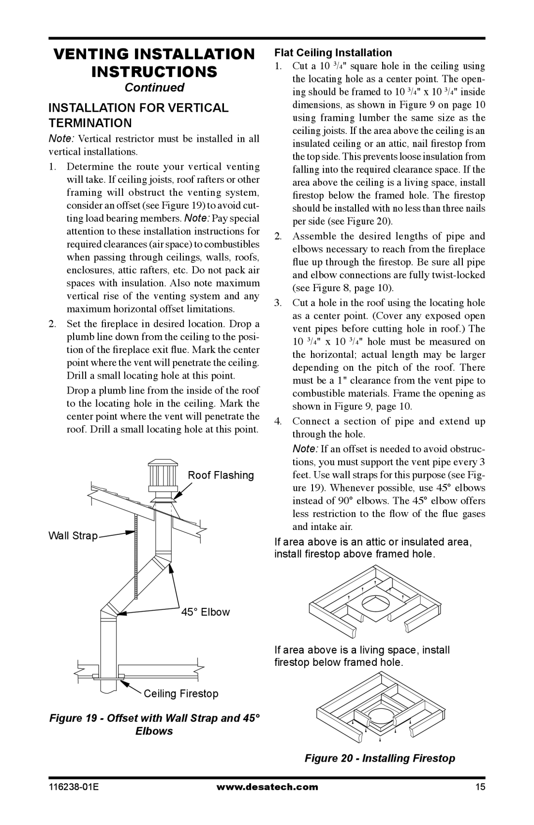 Desa (V)KC36NE Series, (V)KC36PE Series Installation for vertical termination, Flat Ceiling Installation 