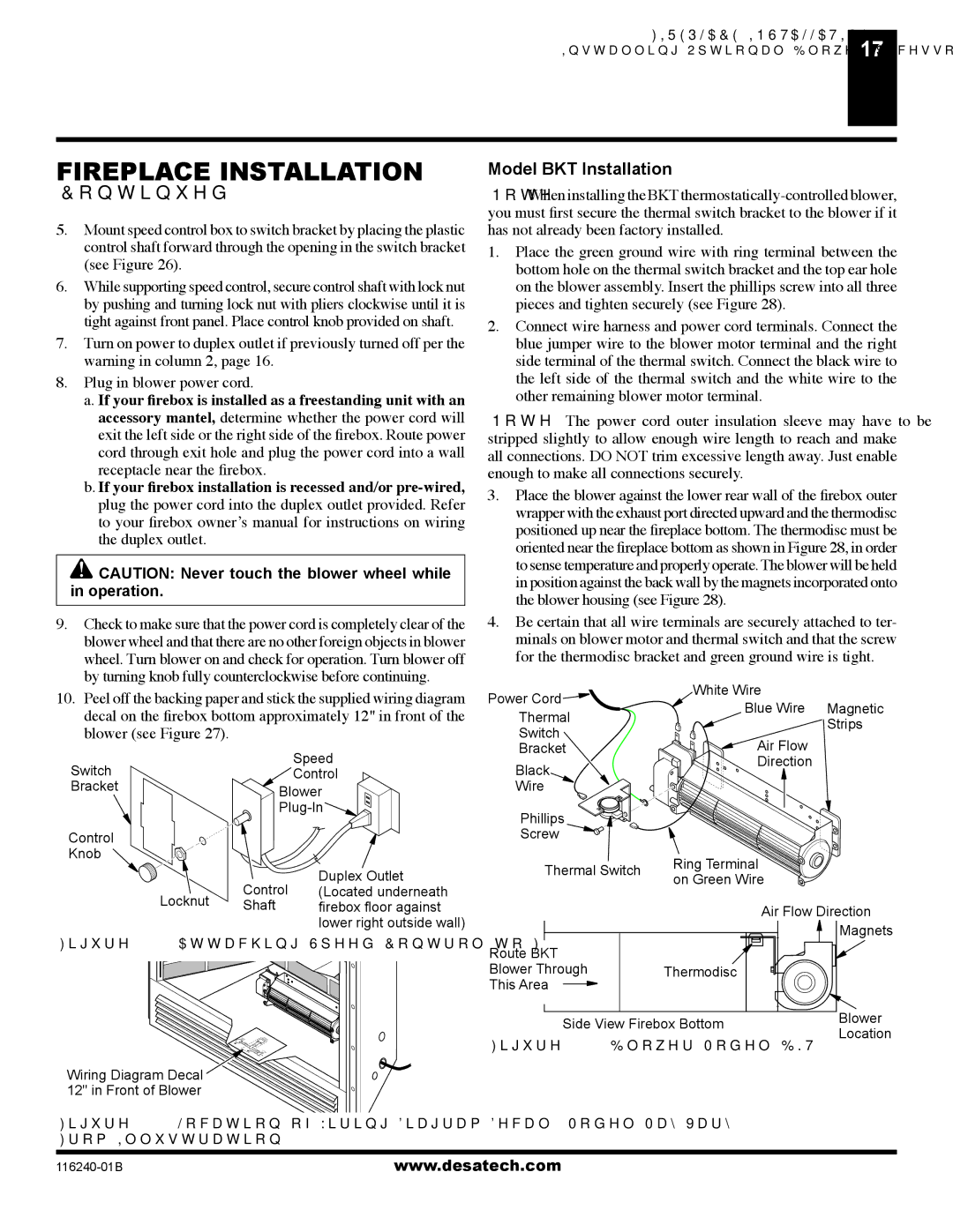 Desa (V)KC42NE SERIE installation manual Fireplace Installation, Model BKT Installation 