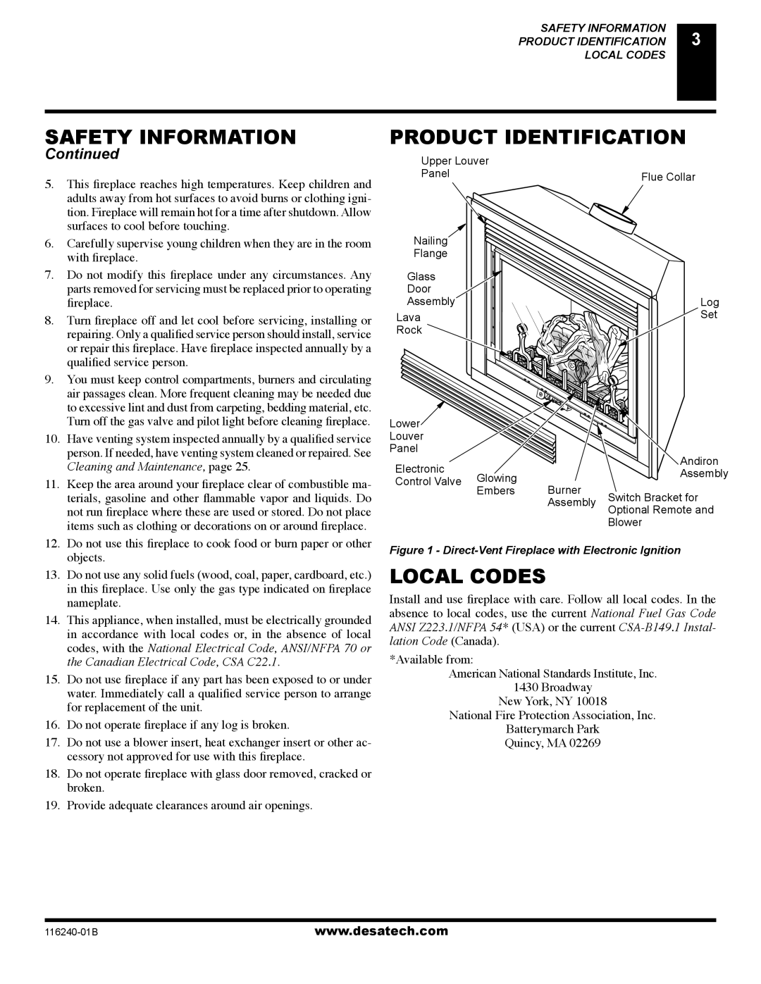 Desa (V)KC42NE SERIE installation manual Product Identification, Local Codes 