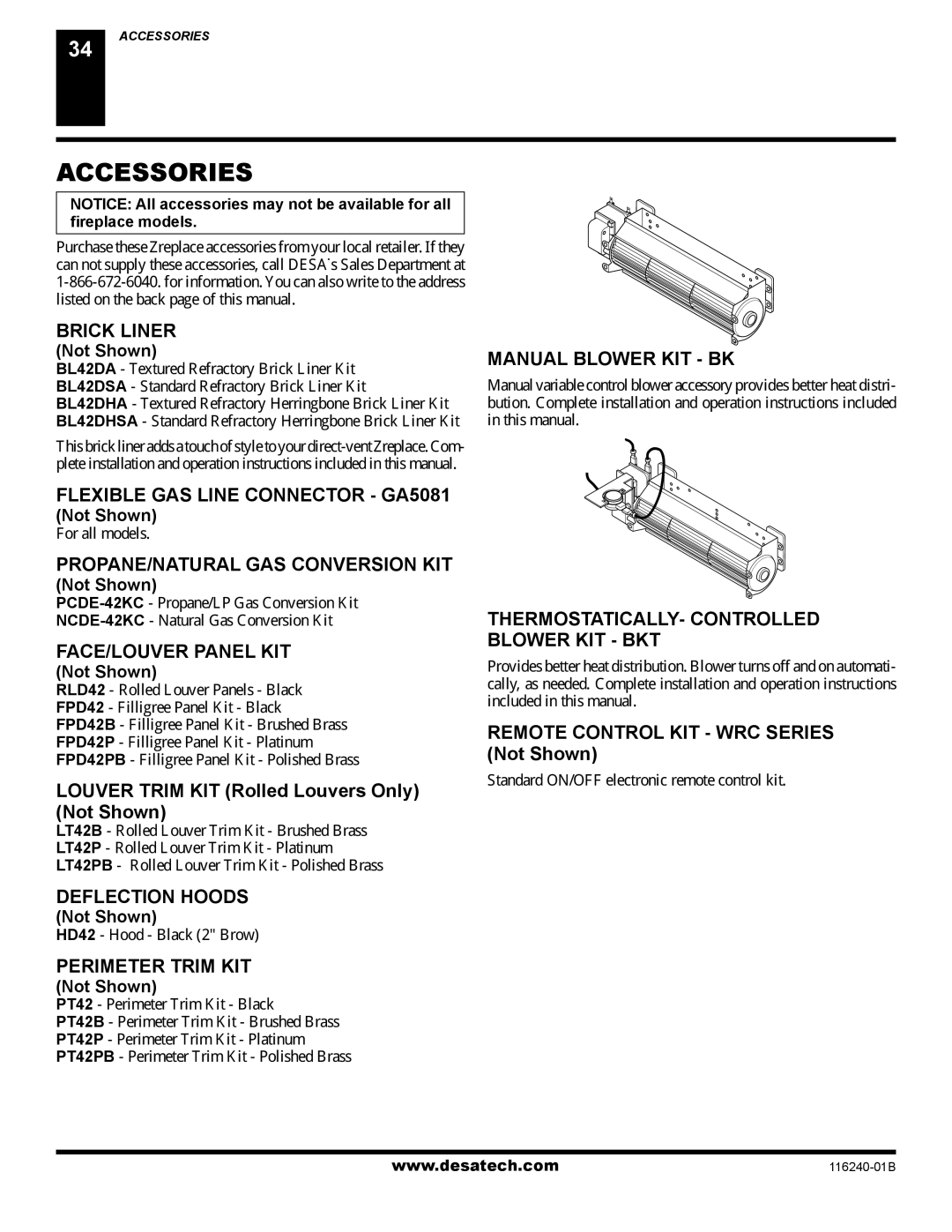 Desa (V)KC42NE SERIE installation manual Accessories 