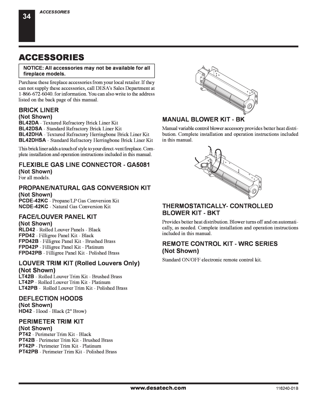 Desa (V)KC42NE SERIE installation manual Accessories 