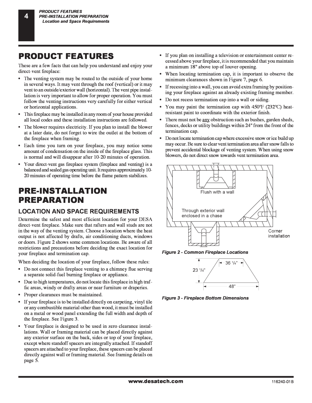 Desa (V)KC42NE SERIE installation manual Product Features, Pre-Installation Preparation, Location And Space Requirements 