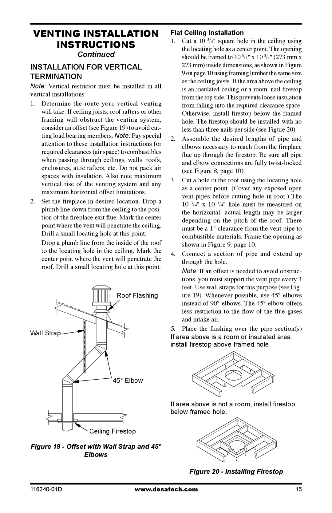 Desa (V)KC42NE Series, (V)KC42PE Series Installation for vertical termination, Flat Ceiling Installation 