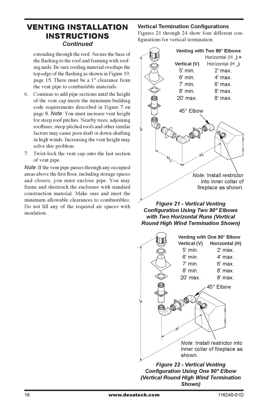 Desa (V)KC42NE Series, (V)KC42PE Series installation manual Twist-lock the vent cap onto the last section of vent pipe 