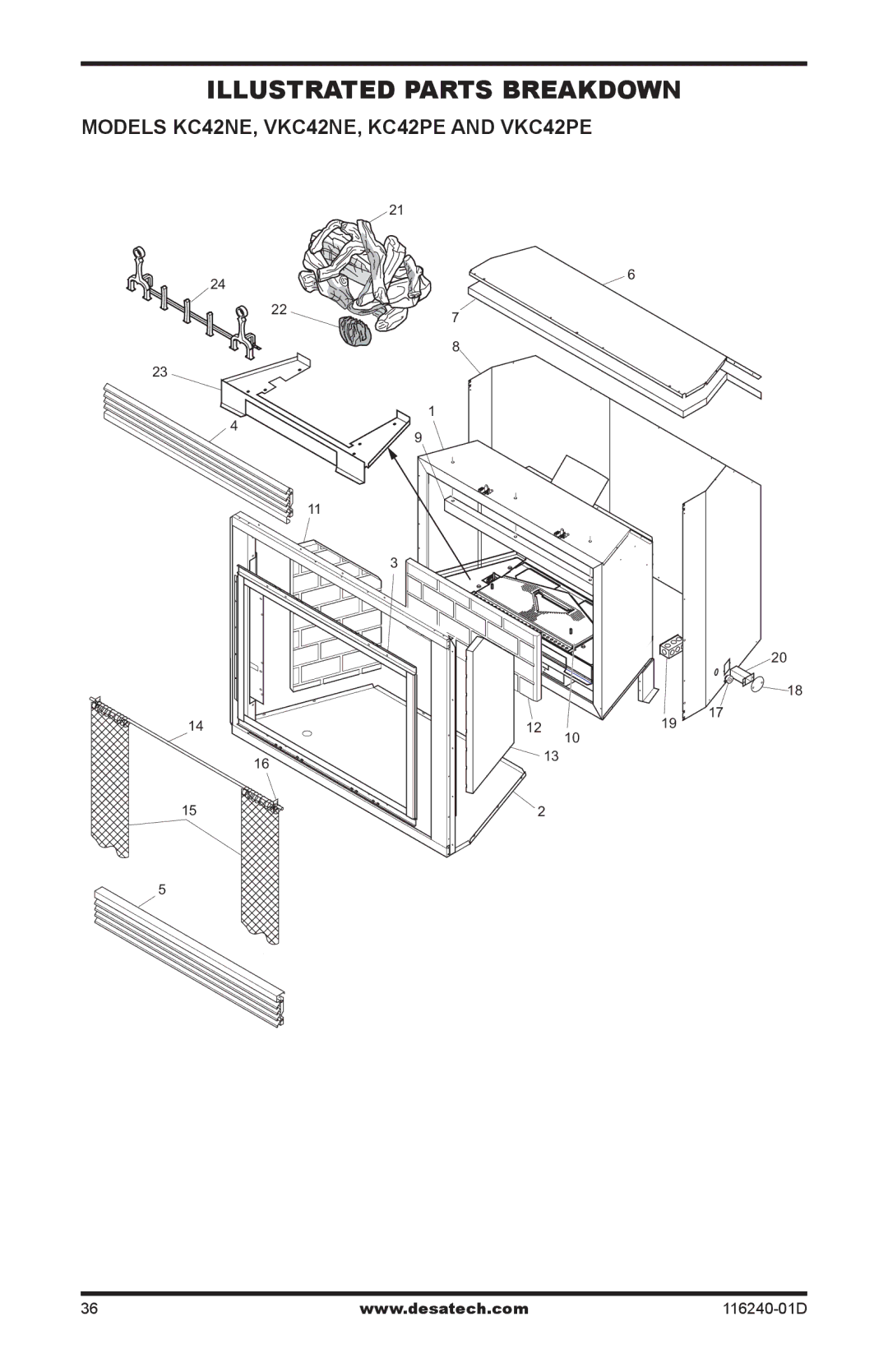 Desa (V)KC42NE Series, (V)KC42PE Series Illustrated Parts Breakdown, Models KC42NE, VKC42NE, KC42PE and VKC42PE 