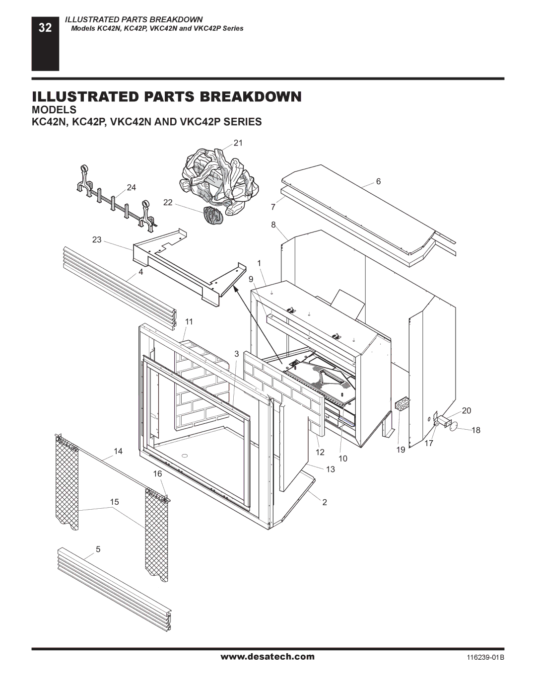 Desa (V)KC42P SERIES, (V)KC42N Series Illustrated Parts Breakdown, Models KC42N, KC42P, VKC42N and VKC42P Series 