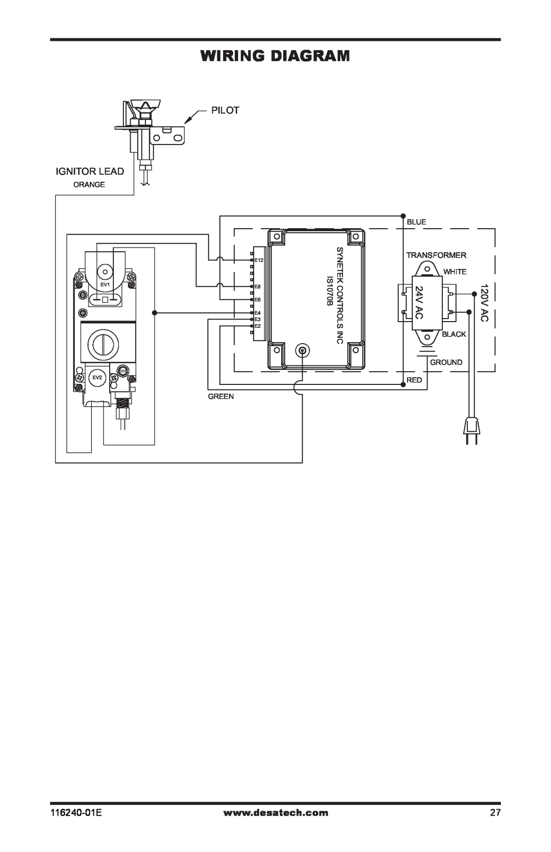 Desa (V)KC42PE installation manual Ignitor Lead, Pilot, 24V AC, 120V AC, 116240-01E 