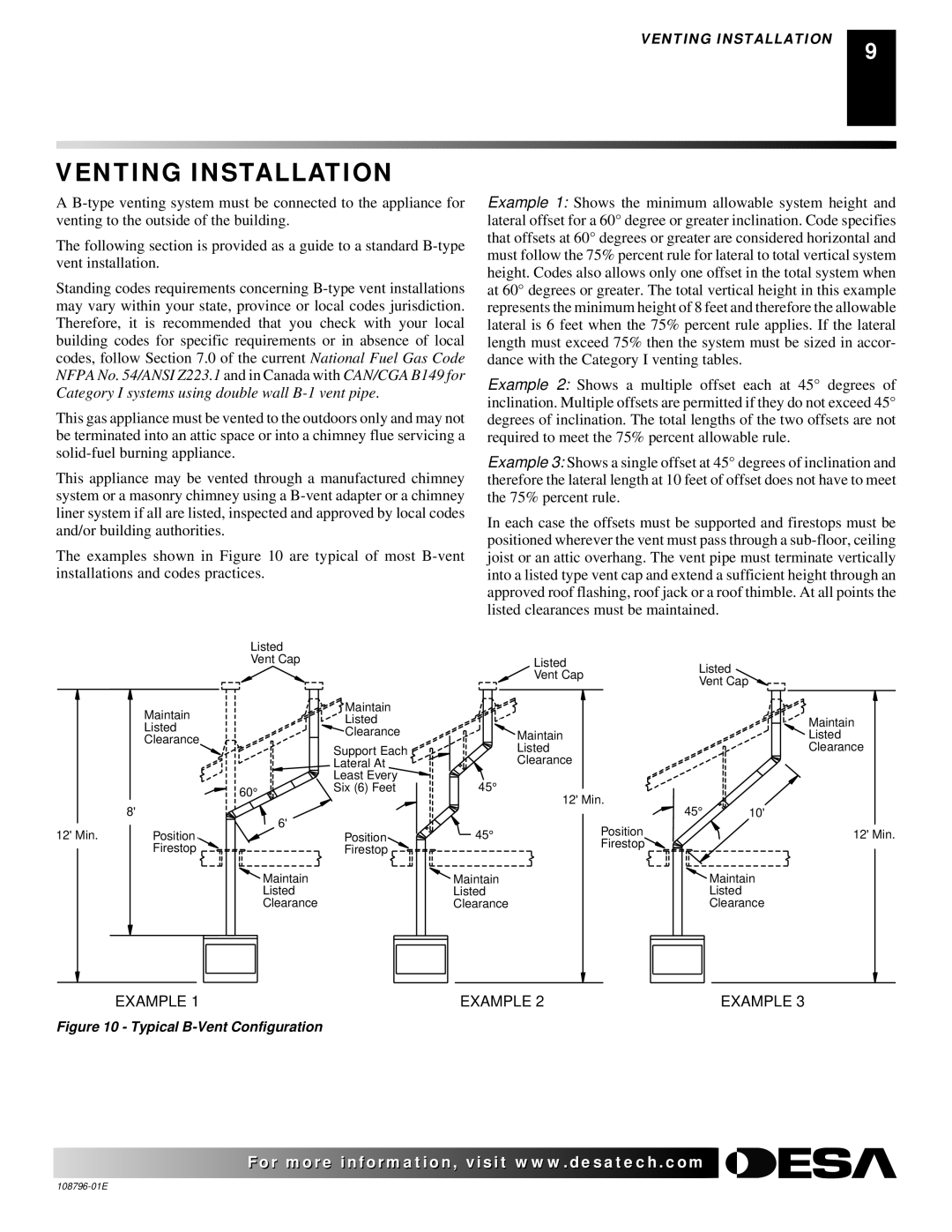 Desa VM36E(B, VM42E(B installation manual Venting Installation, Typical B-Vent Configuration 