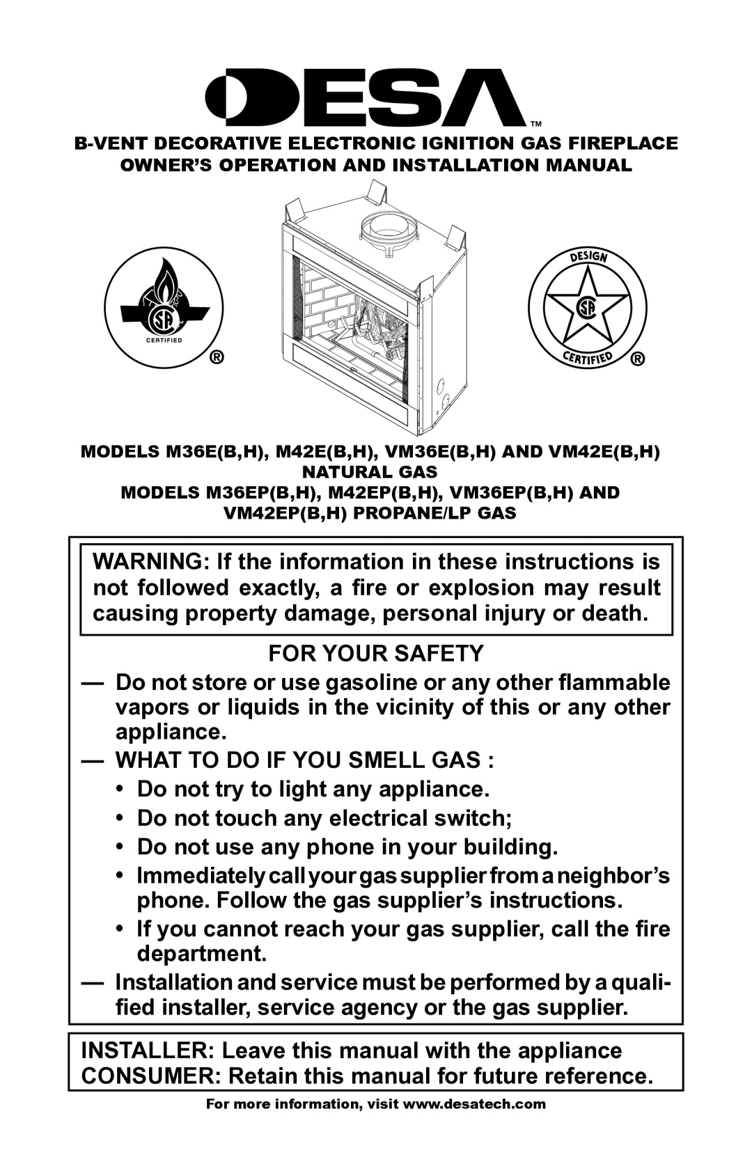 Desa Vm42eP installation manual For Your Safety 