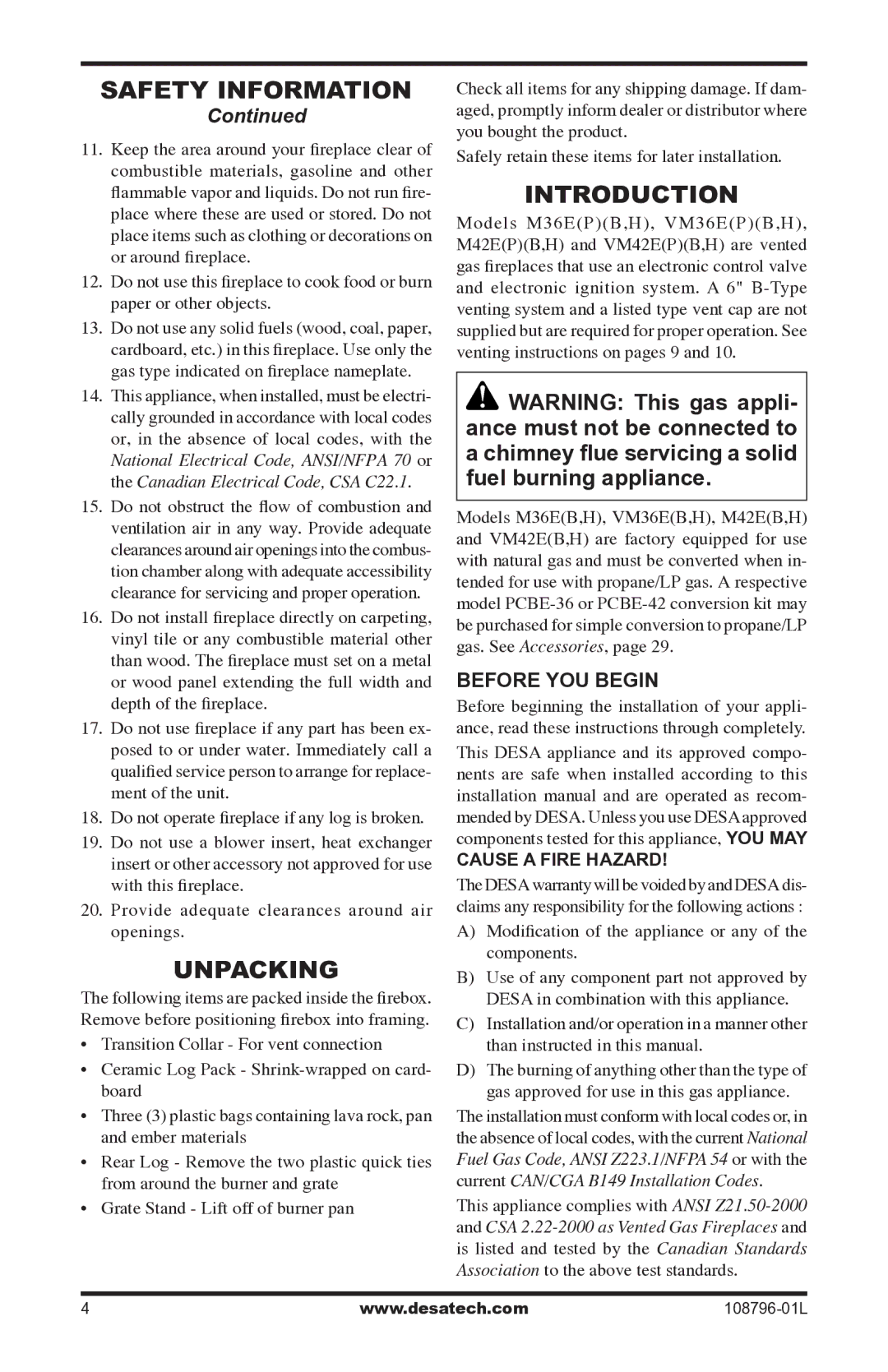 Desa Vm42eP installation manual Unpacking, Introduction, Before YOU Begin 