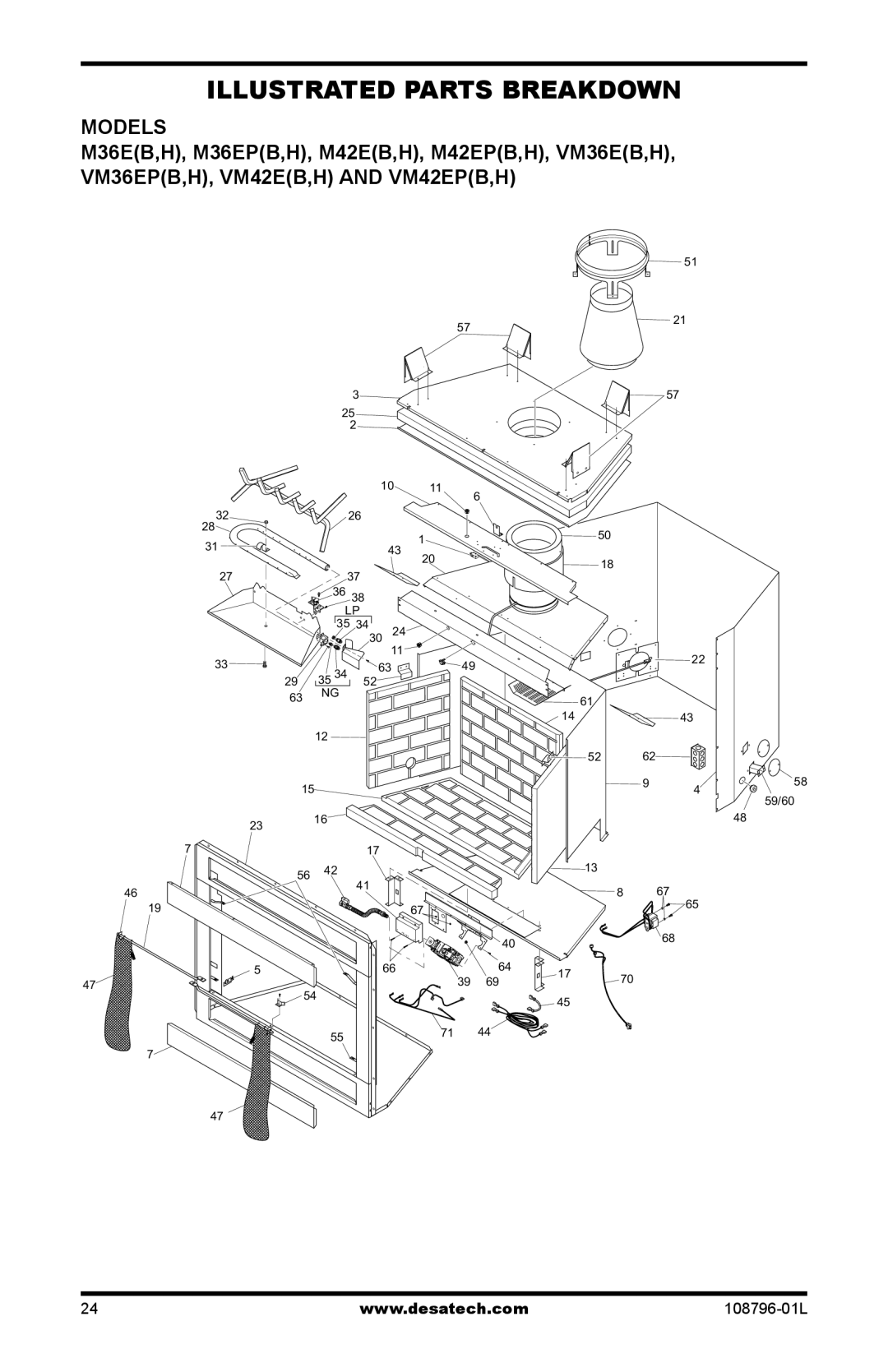Desa Vm42eP installation manual Illustrated Parts Breakdown, Models 