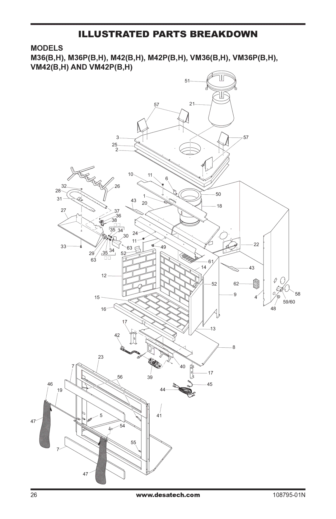 Desa VM42P installation manual Illustrated Parts Breakdown, Models 