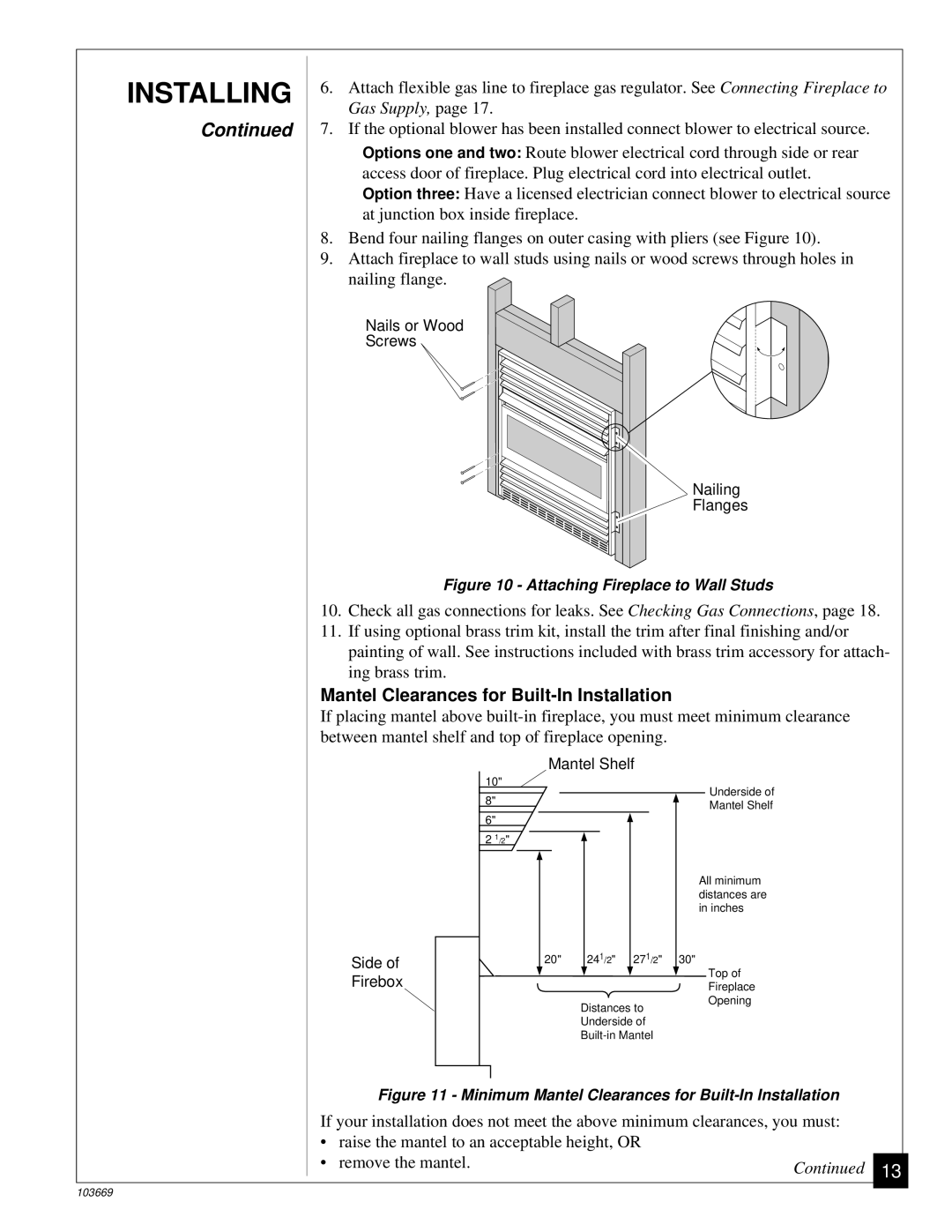 Desa VMH10TP installation manual Mantel Clearances for Built-In Installation, Side Firebox Mantel Shelf 