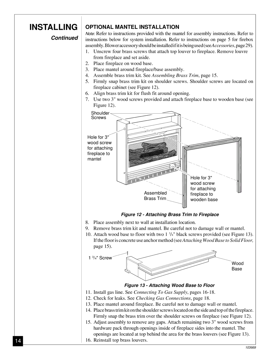 Desa VMH10TP installation manual Optional Mantel Installation, Attaching Brass Trim to Fireplace 