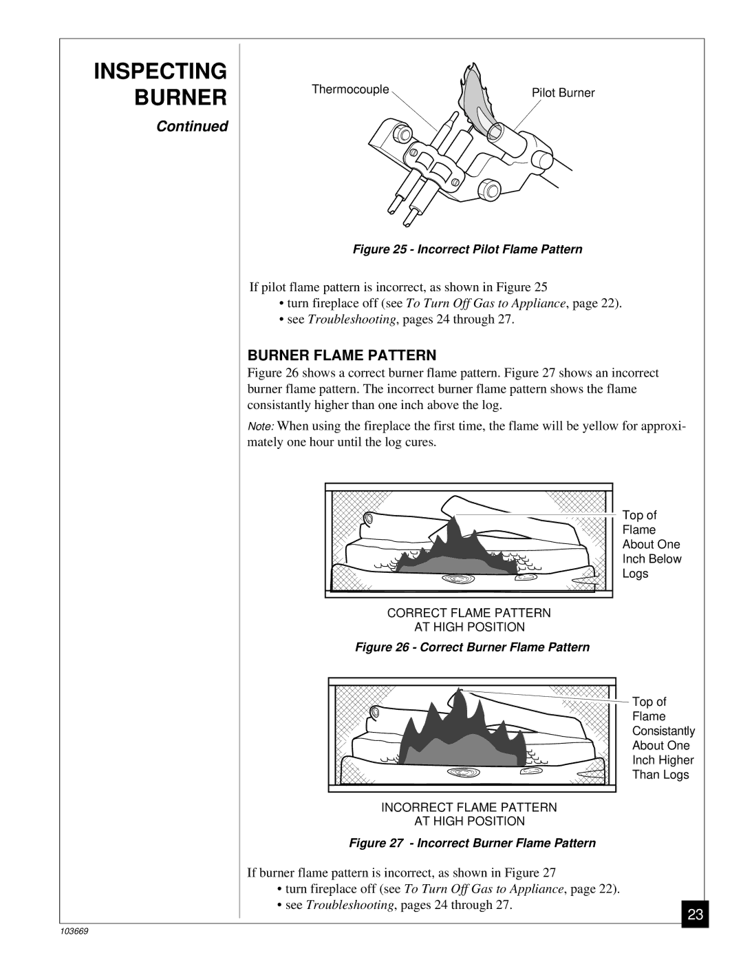 Desa VMH10TP installation manual Burner Flame Pattern, Incorrect Pilot Flame Pattern 