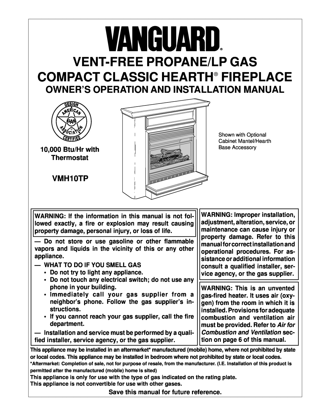 Desa VMH10TP installation manual Owner’S Operation And Installation Manual, Vent-Freepropane/Lp Gas 