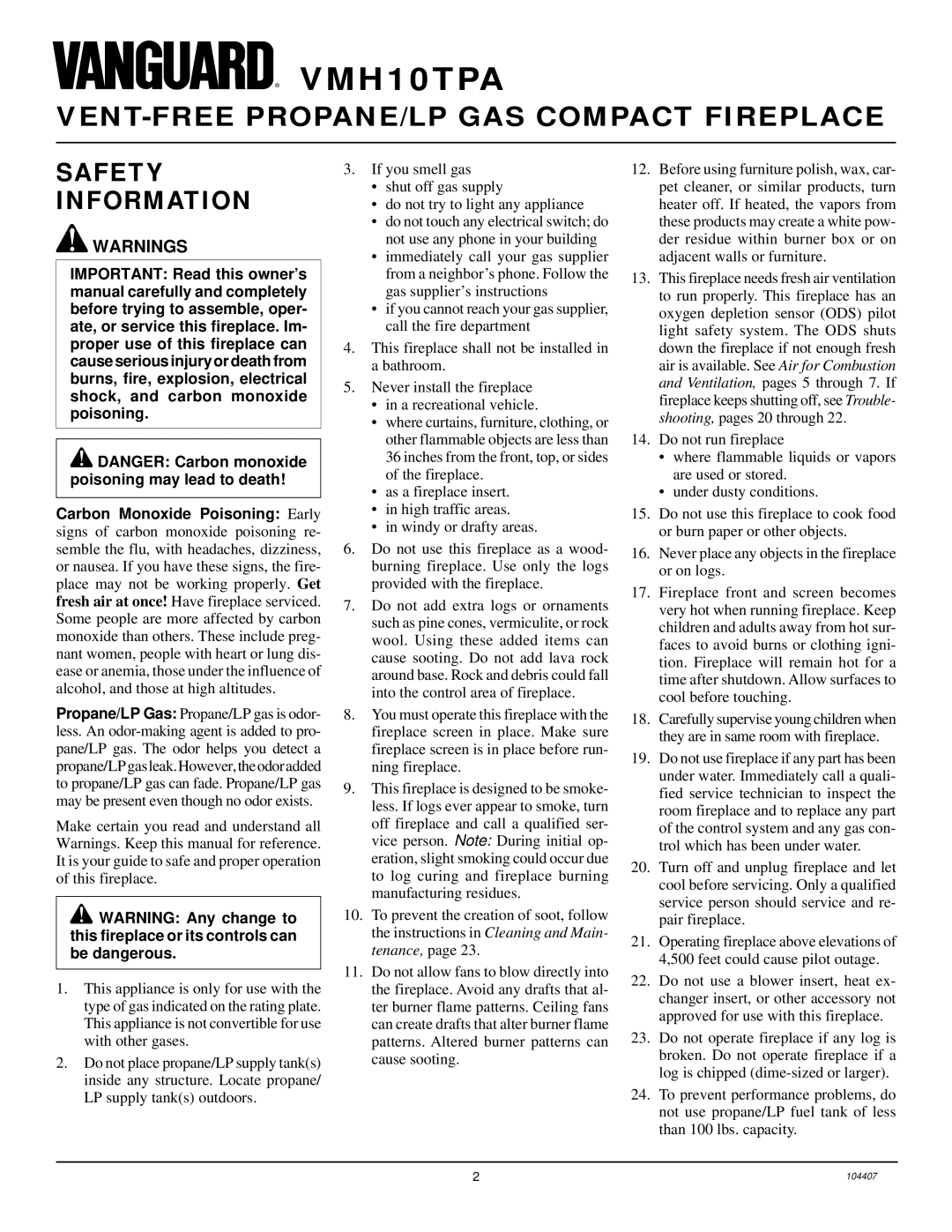 Desa VMH10TPA installation manual Safety Information 