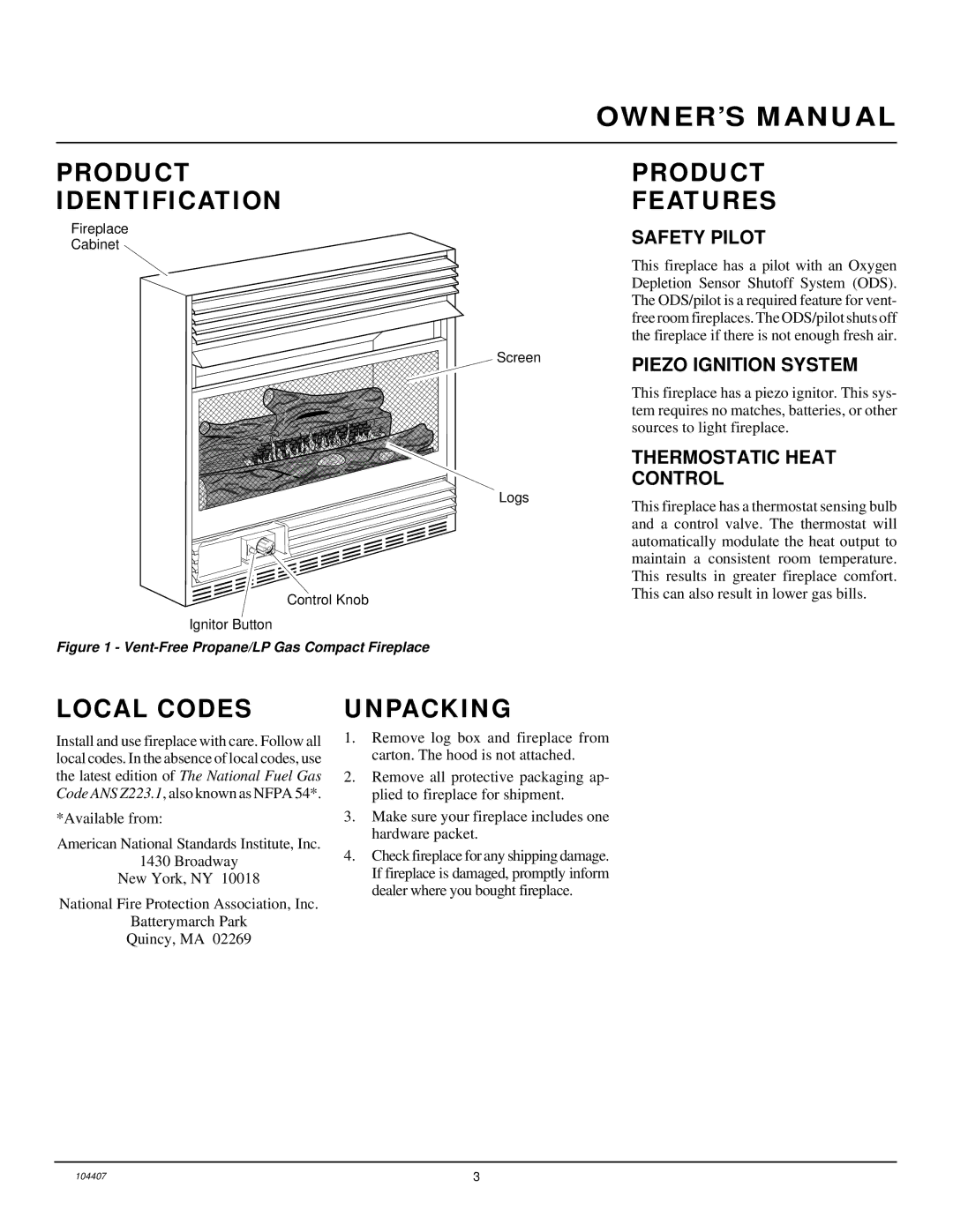 Desa VMH10TPA installation manual Product Identification, Product Features, Local Codes, Unpacking 