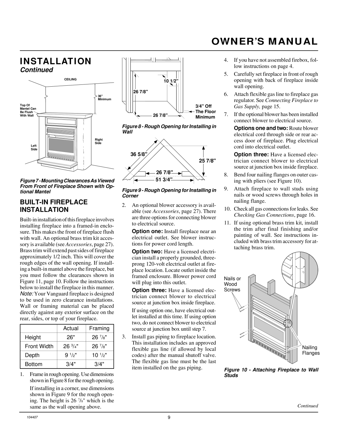 Desa VMH10TPA installation manual BUILT-IN Fireplace Installation, Low instructions on 