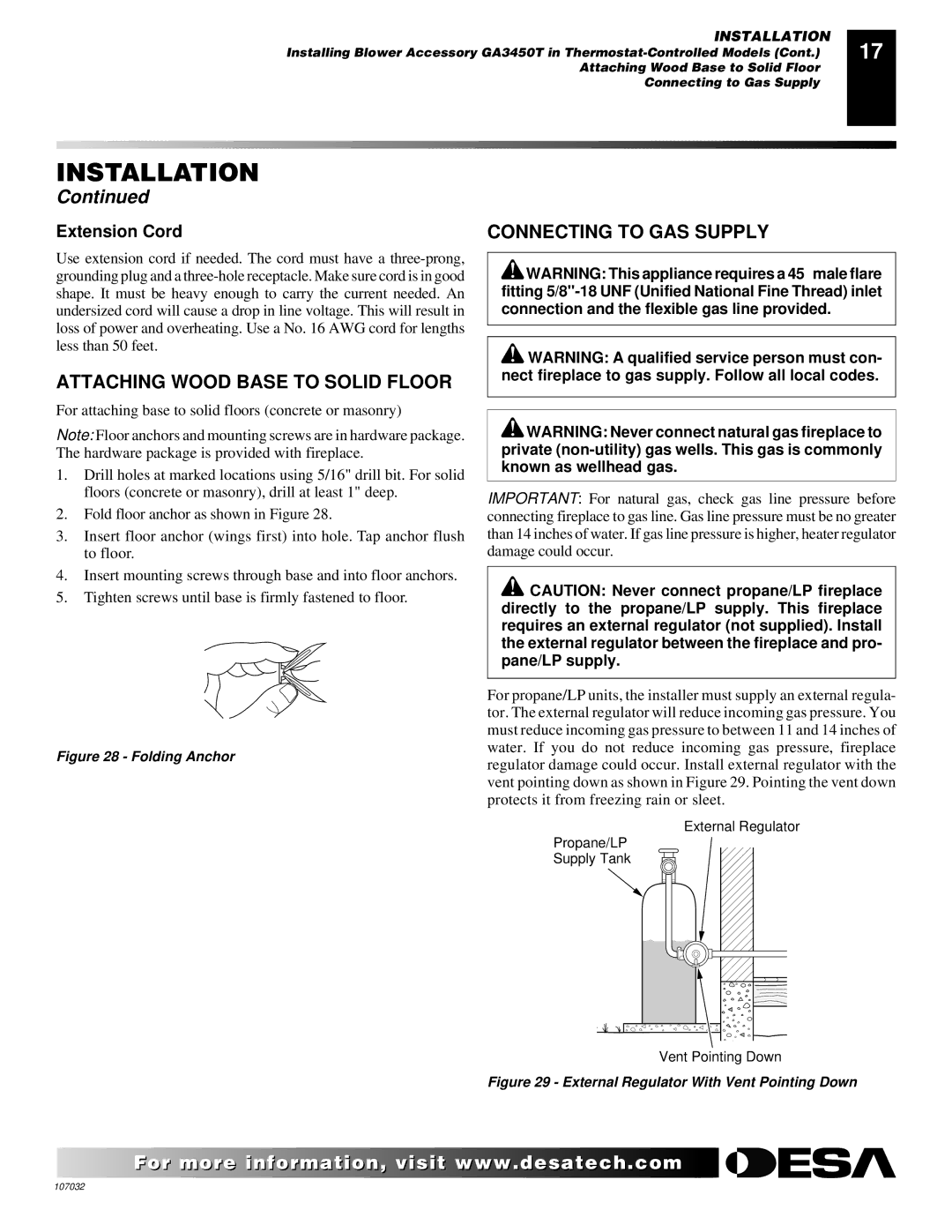 Desa VMH10TPB installation manual Attaching Wood Base to Solid Floor, Connecting to GAS Supply 