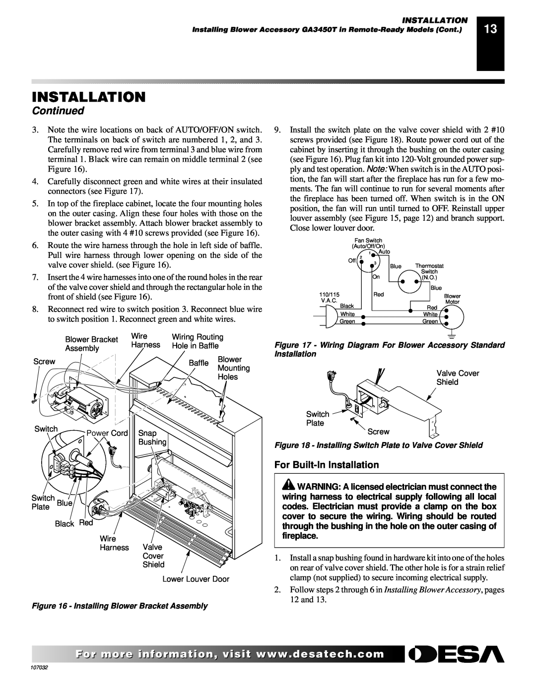 Desa VMH10TPB installation manual For Built-InInstallation, Continued 