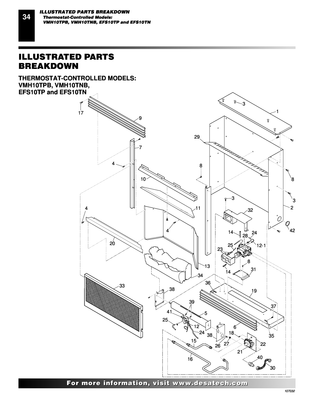 Desa Illustrated Parts Breakdown, THERMOSTAT-CONTROLLEDMODELS VMH10TPB, VMH10TNB, EFS10TP and EFS10TN 