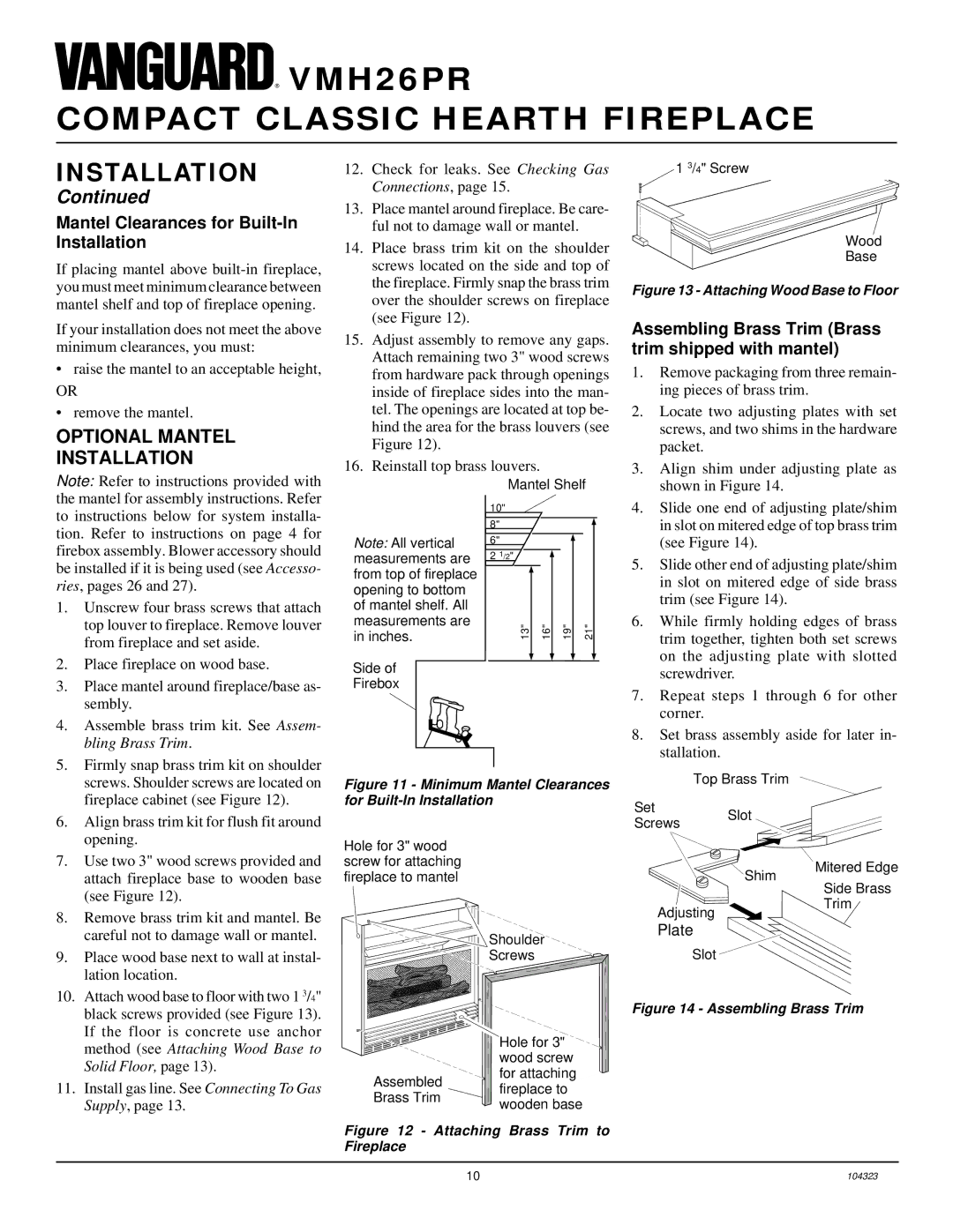 Desa VMH26PR installation manual Optional Mantel Installation, Mantel Clearances for Built-In Installation 