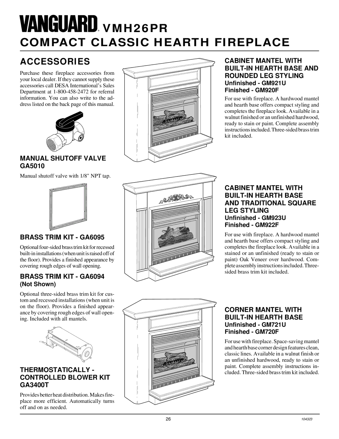 Desa VMH26PR installation manual Accessories 